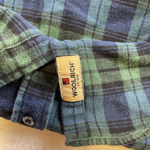 Woolrich Shirt Mens XL Button Plaid Flannel Long Sleeve Blue Green Cotton Extra - Picture 4 of 12